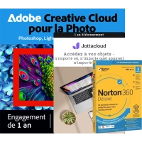 Plan de Photographie Adobe 1 To + Norton 360 Deluxe 3 PC + Jottacloud Personnel | 1 an Plan de Photographie Adobe 1 To + Norton 360 Deluxe 3 PC + Jottacloud Personnel | 1 an
