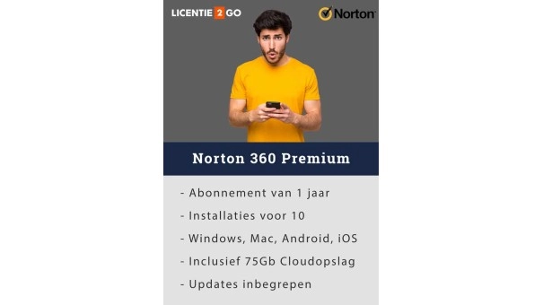 Norton 360 Premium | 10 Apparaten | 1 Jaar | 2026 | 75 GB Cloud backup