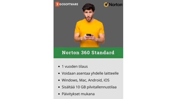 Norton 360 Standard | 1 laite | 1 vuosi | 2026 | 10 Gt pilvivarmistus