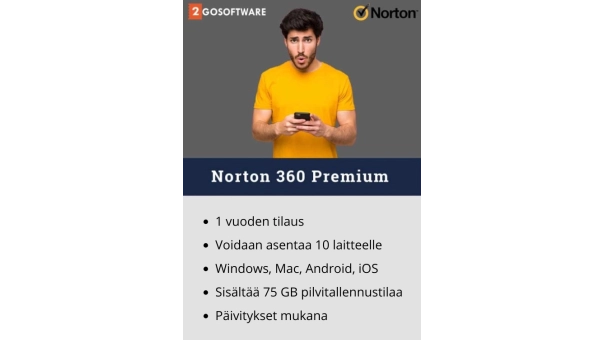Norton 360 Premium | 10 laitetta | 1 vuosi | 2026 | 75 Gt pilvivarmistus