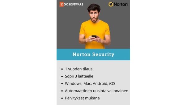 Norton Security Deluxe | 3 laitetta | 1 vuosi | 2026 - Virustorjunta mukana