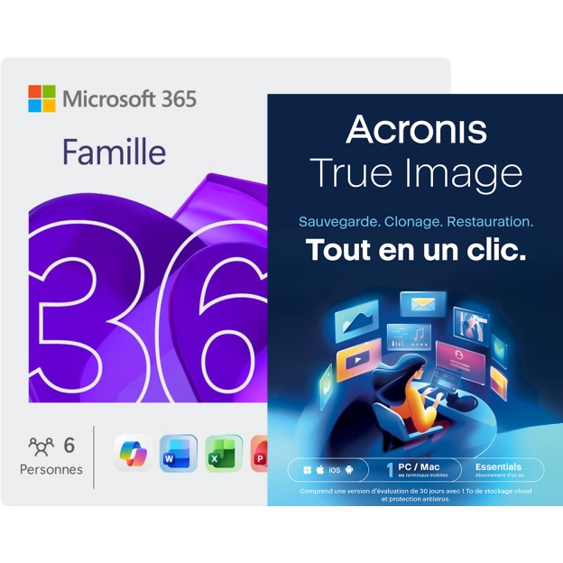 Microsoft 365 Famille + Acronis True Image Essentials | 1 PC | 1 an