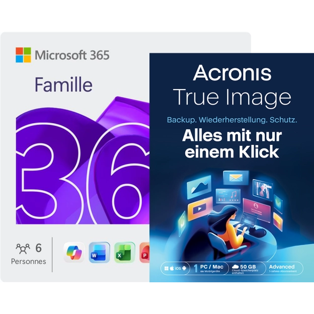 Microsoft 365 Family + Acronis True Image Advanced | 50 GB Cloud | 1 PC | 1 Jahr