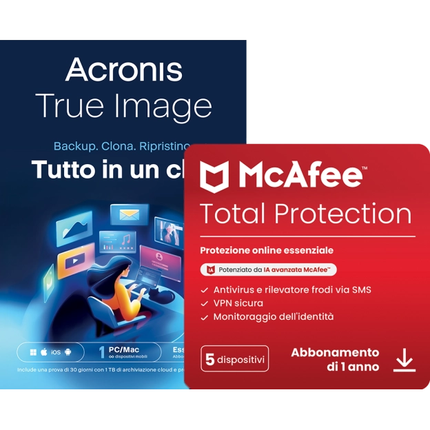 Acronis True Image Essentials | 1 PC | 1 anno + McAfee Total Protection | 5 PC | 1 anno