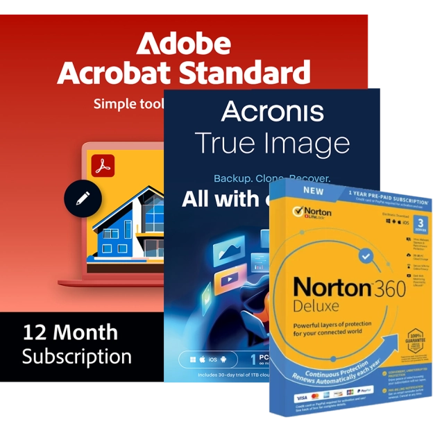 Acrobat Standard + Norton 360 Deluxe + Acronis Essentials 
