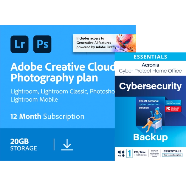 Adobe Photography Plan 20 GB cloud storage | 1 Year + Acronis Essentials | 1 PC