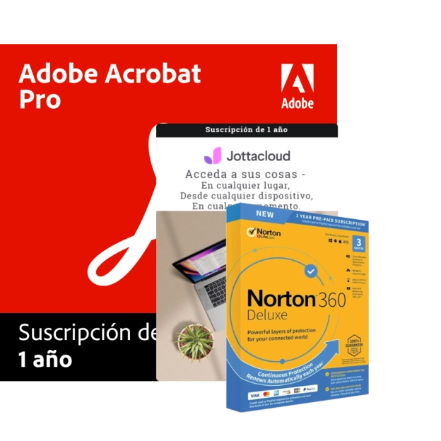 Acrobat Pro + Norton 360 Deluxe 3 PC + Jottacloud Personal | 1 Año