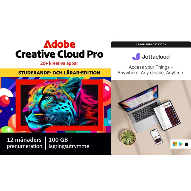 Adobe Creative Cloud Pro (alla appar) Student & Teacher Edition + Jottacloud Personal Unlimited | 1 användare | 1 år