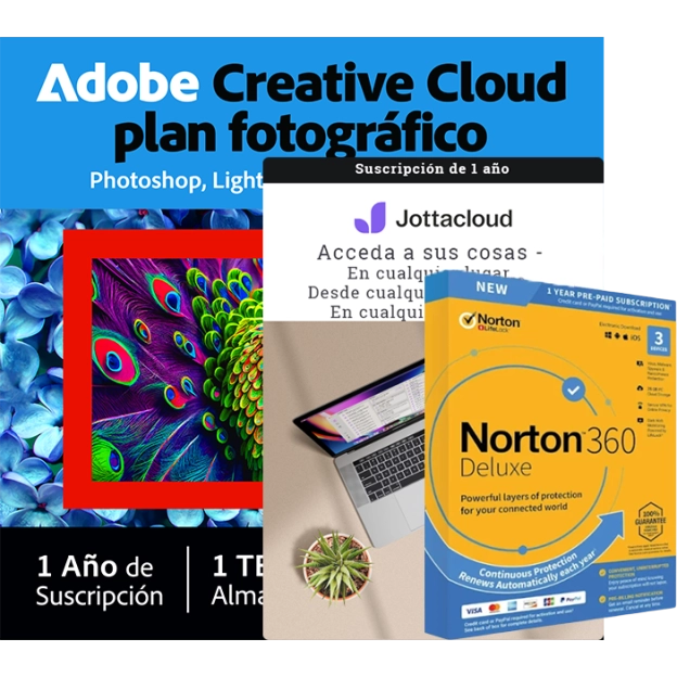Plan de Fotografía de Adobe 1 TB + Norton 360 Deluxe 3 PC + Jottacloud Home | 1 Año