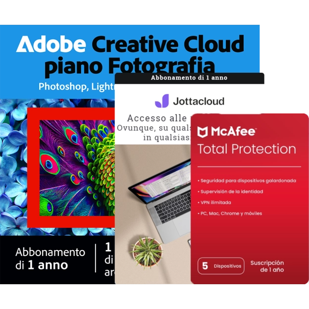 Piano Fotografia Adobe 1 TB + McAfee Total Protection 5 PC + Jottacloud Personale | 1 Anno