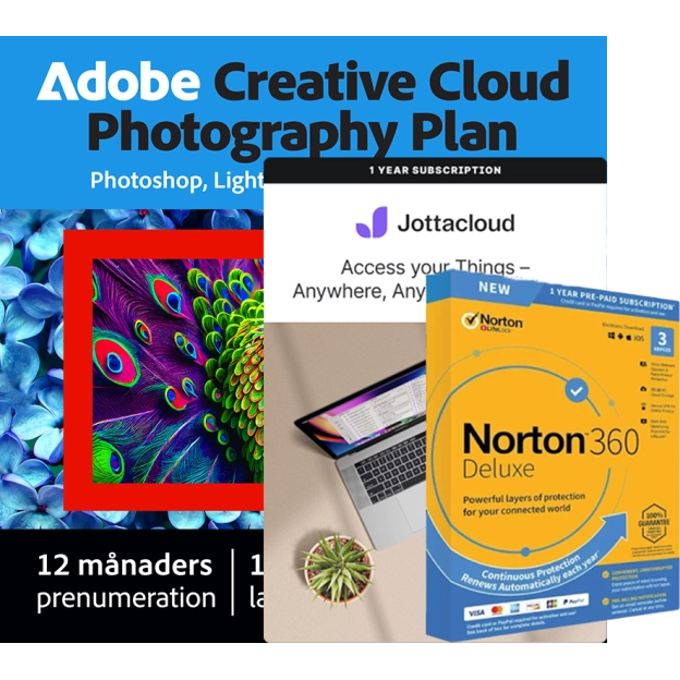 Adobe Fotografi Plan 1 TB + Norton 360 Deluxe 3 PC + Jottacloud Hem | 1 År