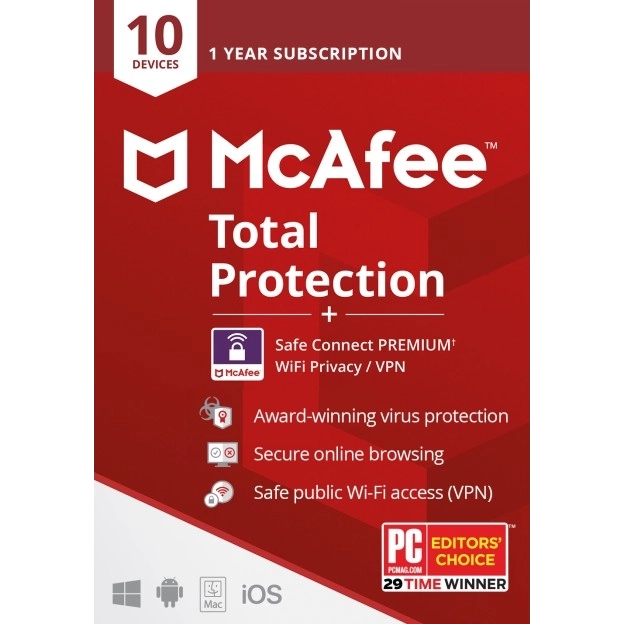 McAfee Total Protection 2026 + VPN | 10 Devices | 1 Year | Windows - Mac - Android - iOS
