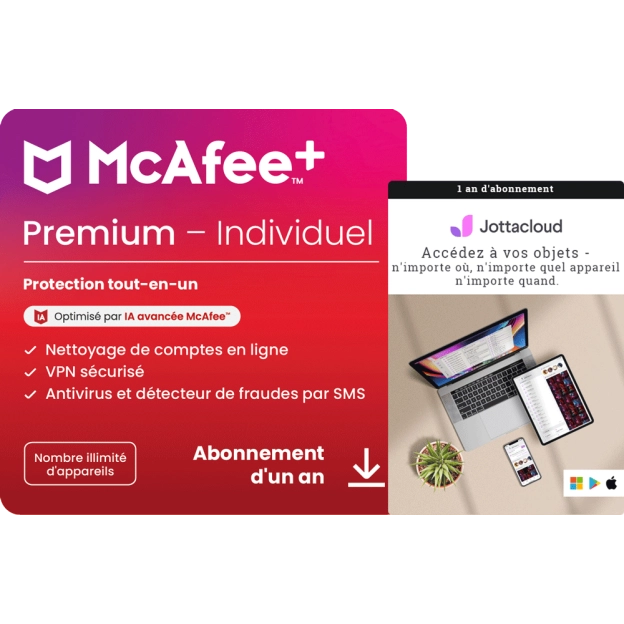 McAfee+ Premium Individual + Jottacloud Personal Unlimited | 1 an | Appareils illimités