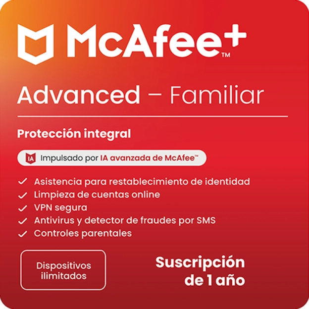 McAfee+ Advanced Family | 1 Año | Dispositivos ilimitados | Windows - Mac - iOS - Android - ChromeOS