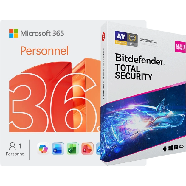 Microsoft 365 Personnel + Bitdefender Total Security | 5 appareils | 1 an
